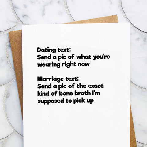 Dating vs Marriage Texts Card