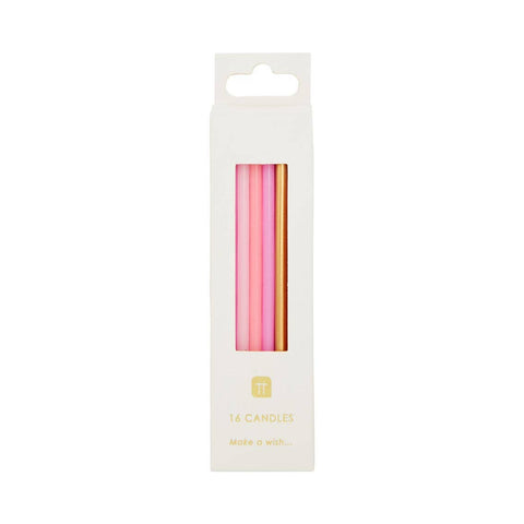 Rose Pink & Gold Birthday Candles 16-pack